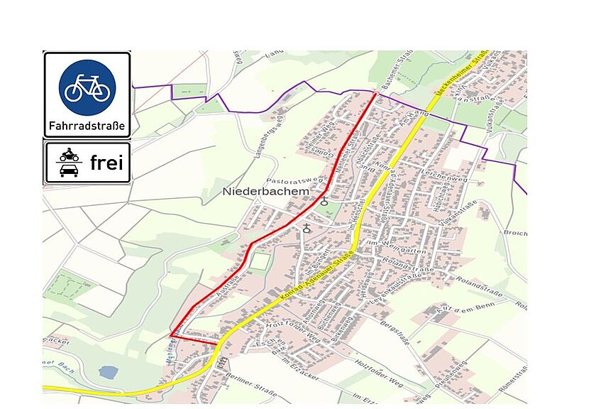 Bilddatei_Fahrradstraße Das Schaubild zeigt den geplanten Verlauf von zwei Fahrradstrassen in Wachtberg-Niderbachem