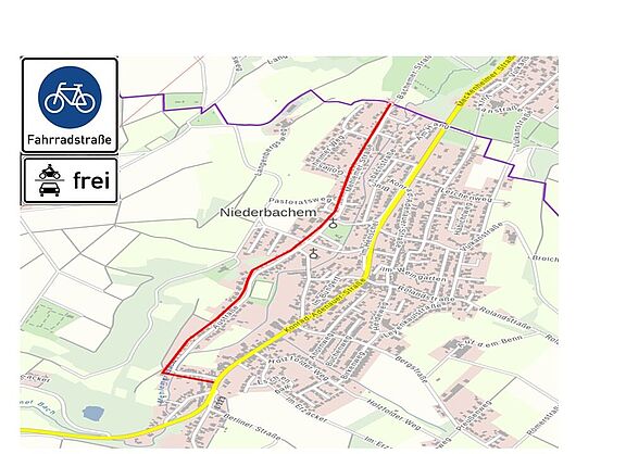 Das Schaubild zeigt den geplanten Verlauf von zwei Fahrradstrassen in Wachtberg-Niderbachem