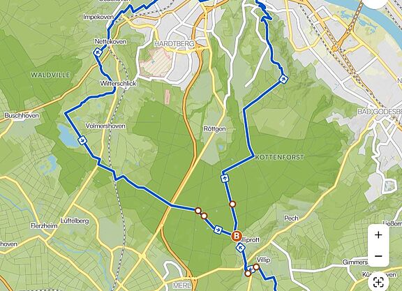 Das Bild zeigt den Tourenverlauf in Komoot