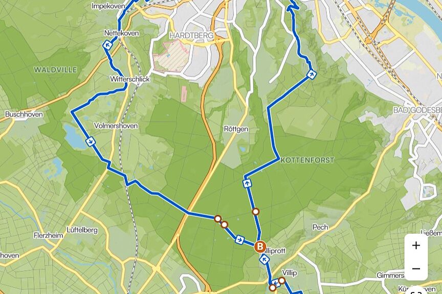 Bild Feierabendtour Mai Das Bild zeigt den Tourenverlauf in Komoot