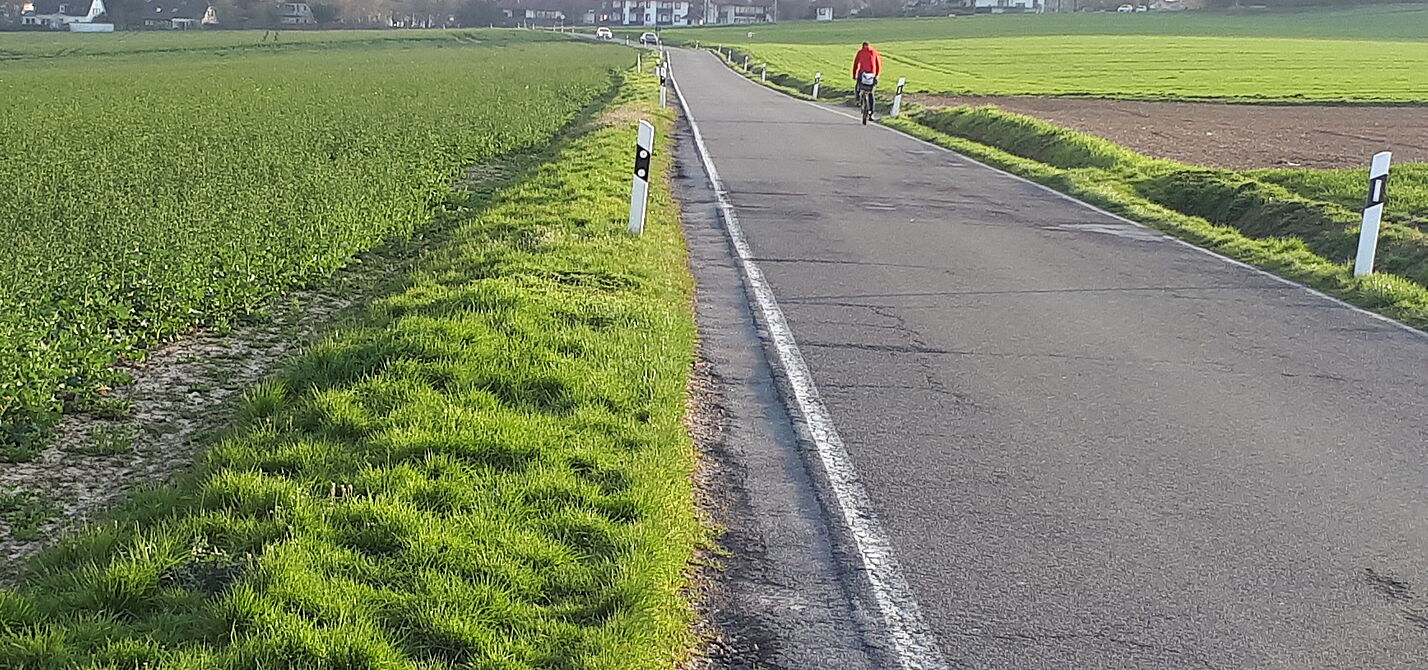 Berkumer Weg Das Foto zeigt die Strassenverbingung zwischen Berkum und Gimmersdorf in Wachtberg, die in Zukunft nach Beschluss des Gemeinderates eine Fahhradstrasse wird, mit Sperrung des Autoverkehrs.