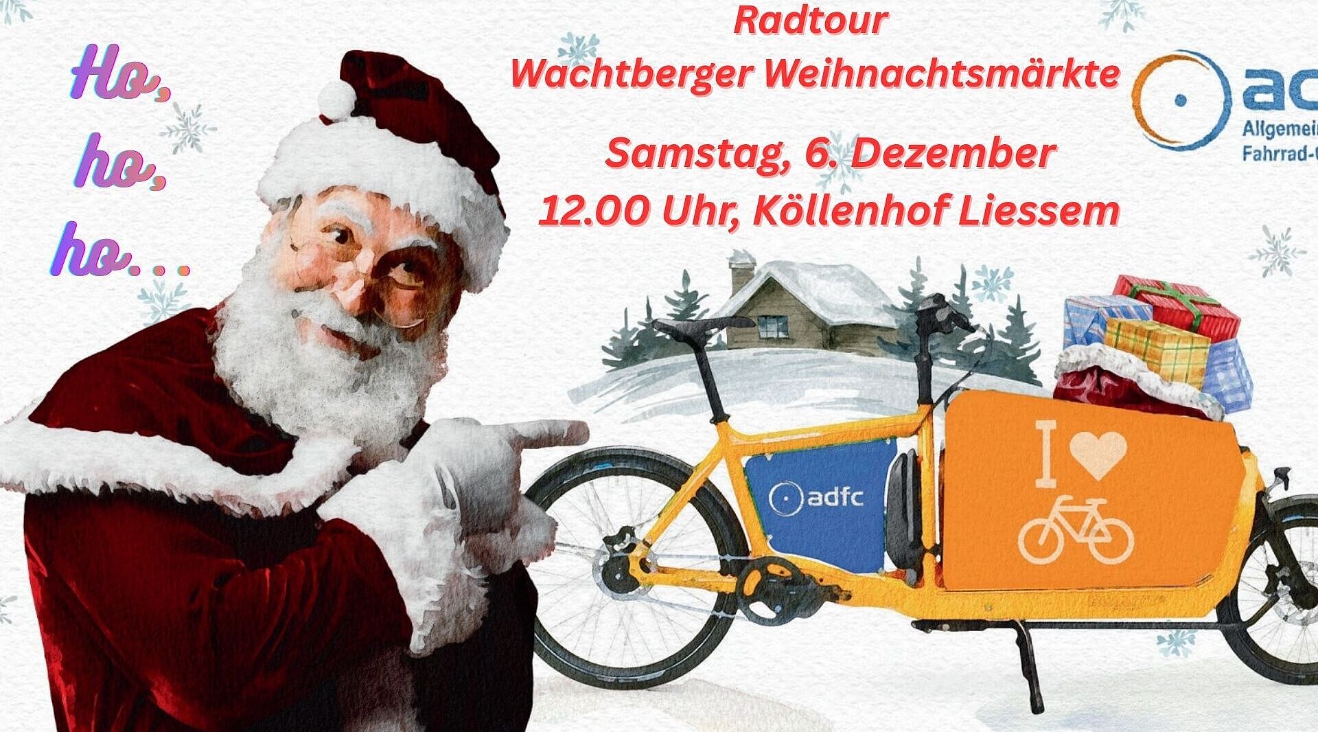 Das Foto zeigt einen stilisierten Weihnachtsmann mit Schlitten und die Daten der Tour am 6. Dezember