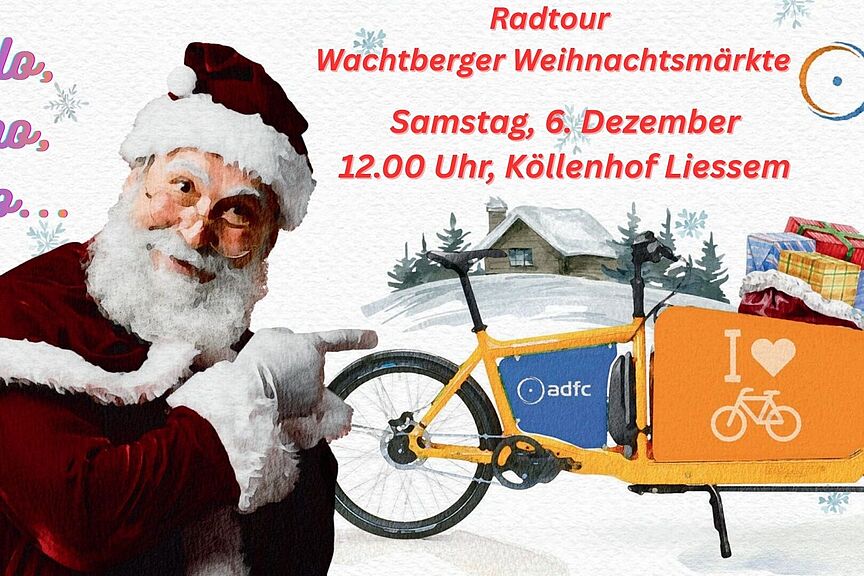 Nikolausfahrt 2025 Das Foto zeigt einen stilisierten Weihnachtsmann mit Schlitten und die Daten der Tour am 6. Dezember